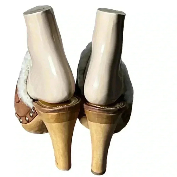 Coach Sherpa Lined Heeled Brown Studded Mules Sandal Size 6 - Picture 3 of 9